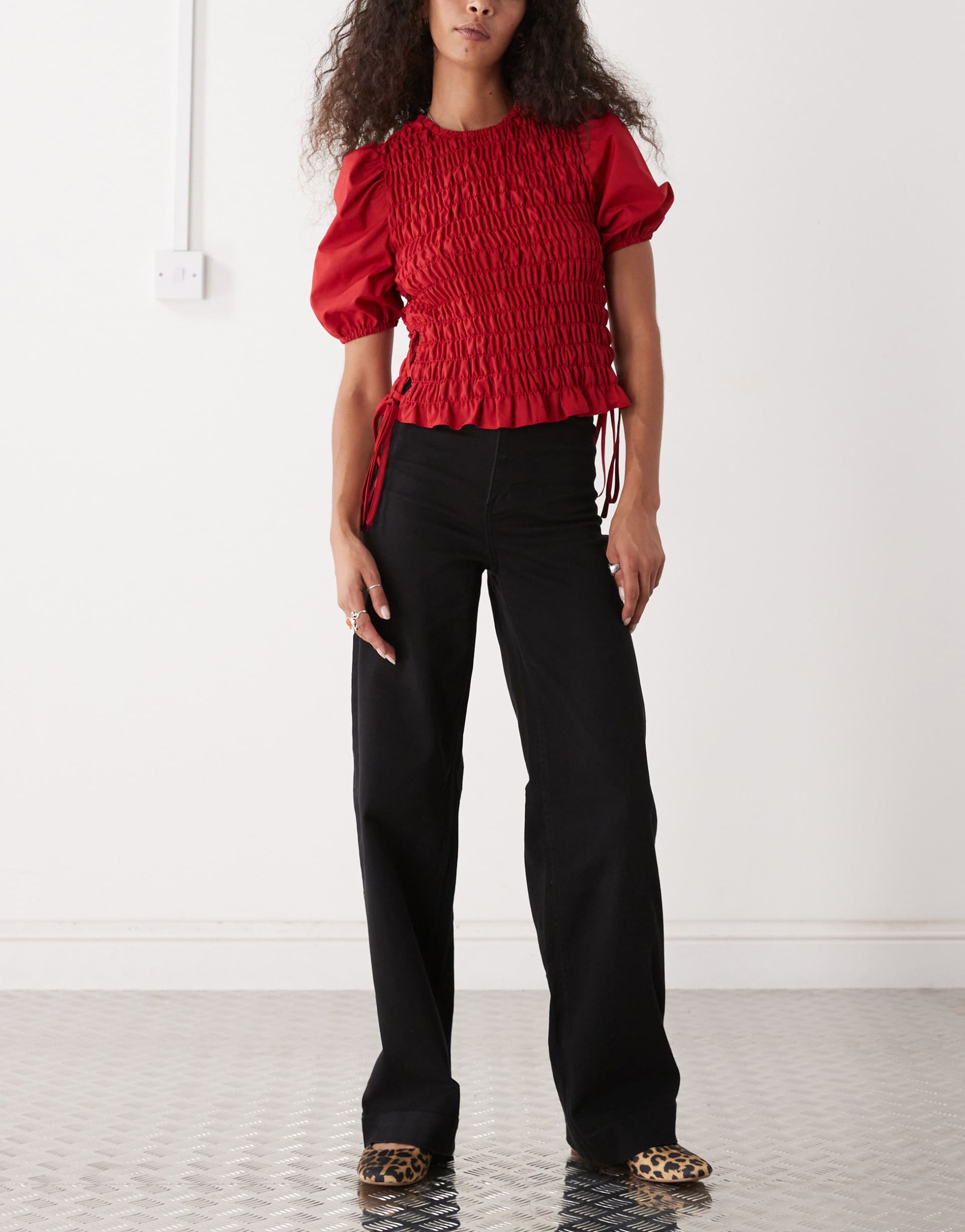 monki stretch cotton wide leg pants in black