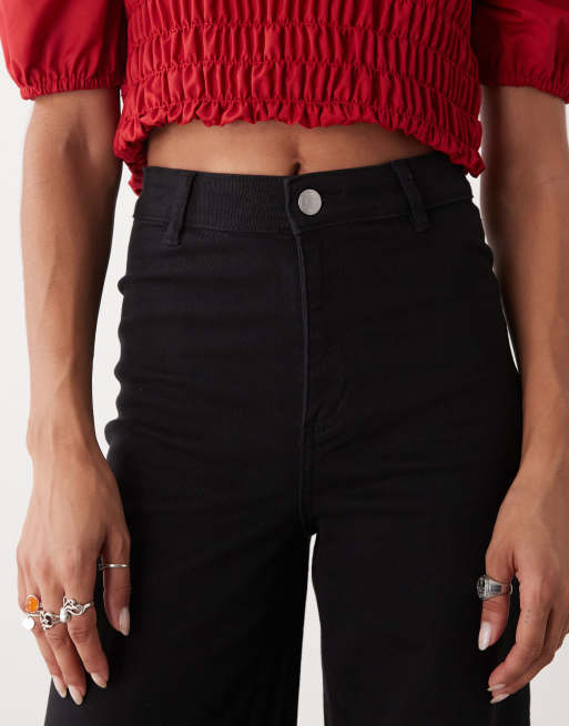 Monki stretch cotton wide leg pants in black, 5 of 5