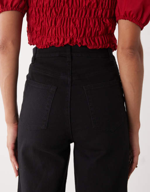 Monki stretch cotton wide leg trousers in black, 4 of 5
