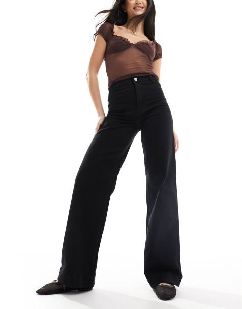 Monki – Stretch-Hose in Schwarz aus Baumwolle mit weitem Bein - view 1
