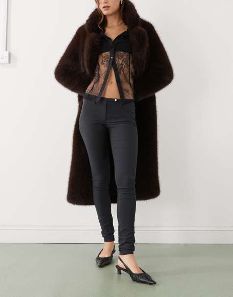 Monki stretch slim fit tailored pants in black - view 1