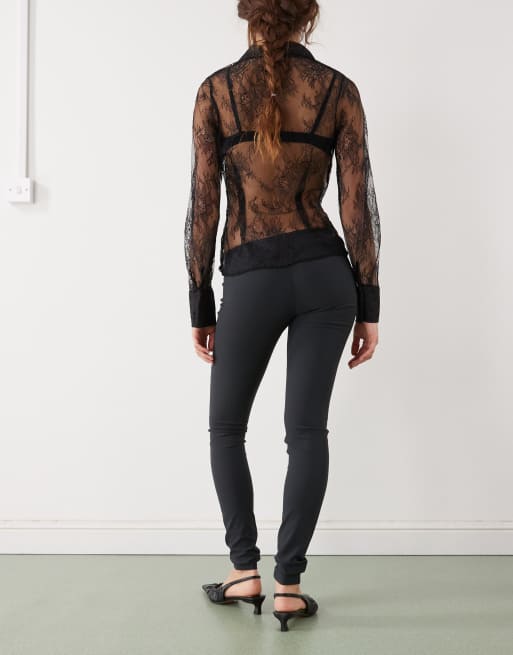 Monki stretch slim fit tailored pants in black, 3 of 5