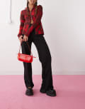 [Monki] Monki stretch straight leg pants with pull-on waist in black L BLACK