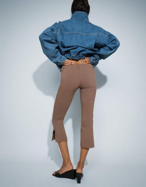 Monki stretch woven capri pant in chocolate brown, 3 of 5
