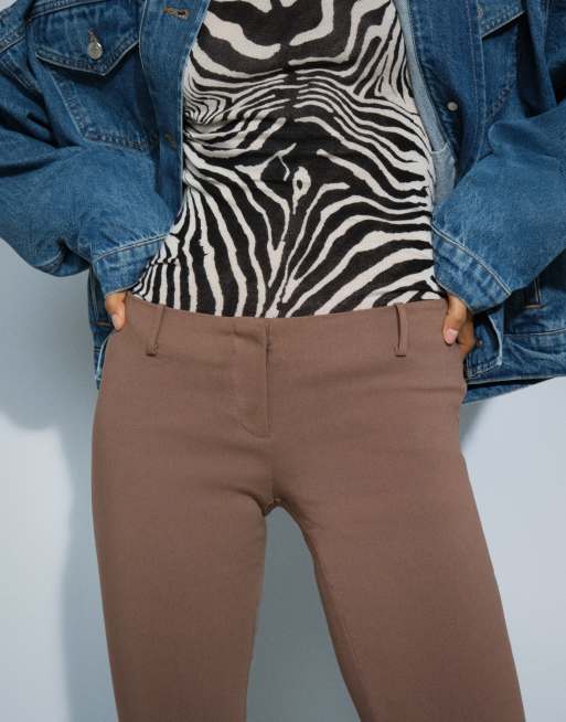 Monki stretch woven capri pant in chocolate brown, 5 of 5