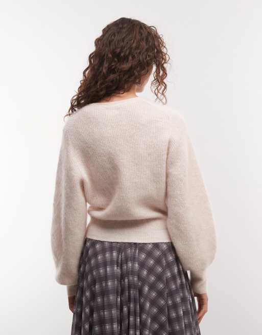 Monki Strickjacke aus Mohair-Mix mit Ballonärmeln in staubigem Maulwurfbraun, 4 von 4