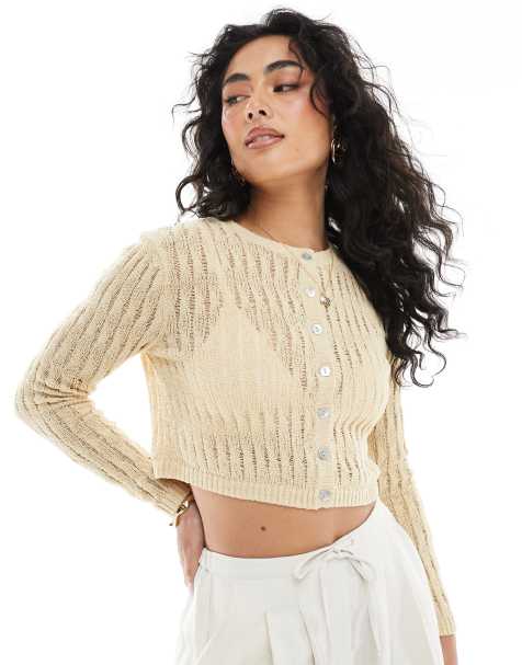 Monki – Strickjacke in Buttergelb mit Ziernaht - view 1