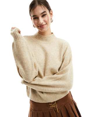 Monki - Strickpullover in Beige mit Stehkragen-Neutral