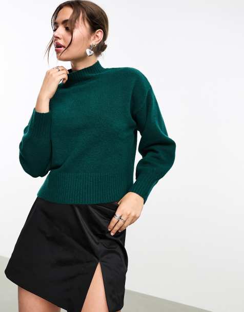 Monki – Strickpullover in Dunkelgrün mit Stehkragen - view 1