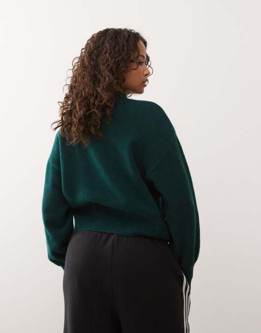 Monki – Strickpullover in Dunkelgrün mit Stehkragen, 3 von 4