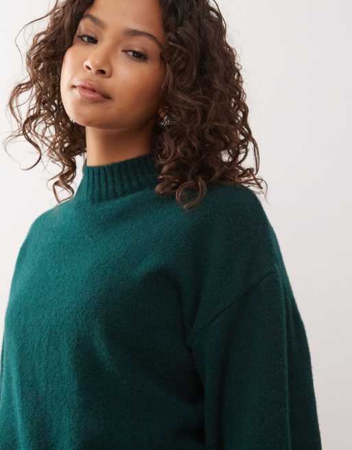 Monki – Strickpullover in Dunkelgrün mit Stehkragen, 4 von 4