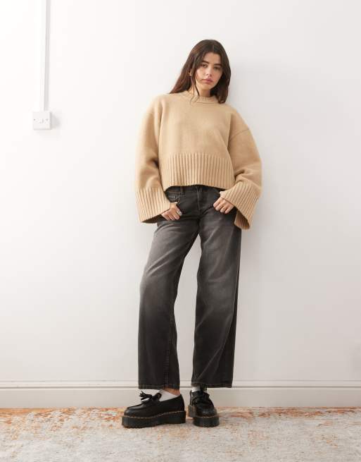 Monki – Strickpullover in Karamell mit Rundhalsausschnitt, 2 von 4