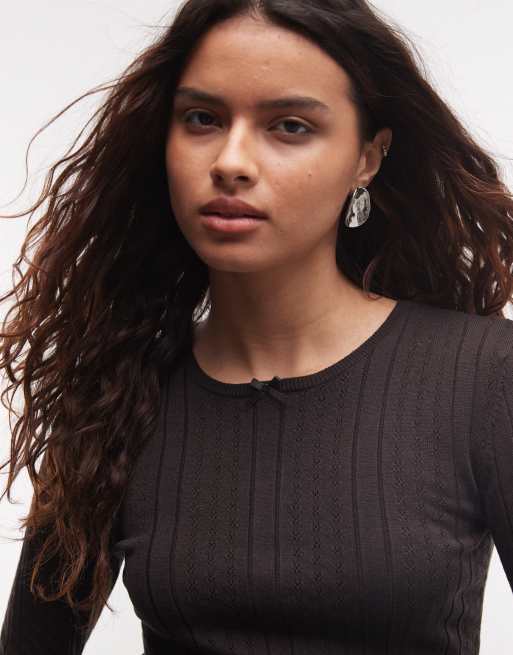 Monki Strickpullover mit Schleife in Dunkelbraun, 2 von 4