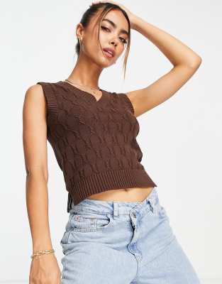 Monki cable knit sweater vest in brown - ASOS Price Checker
