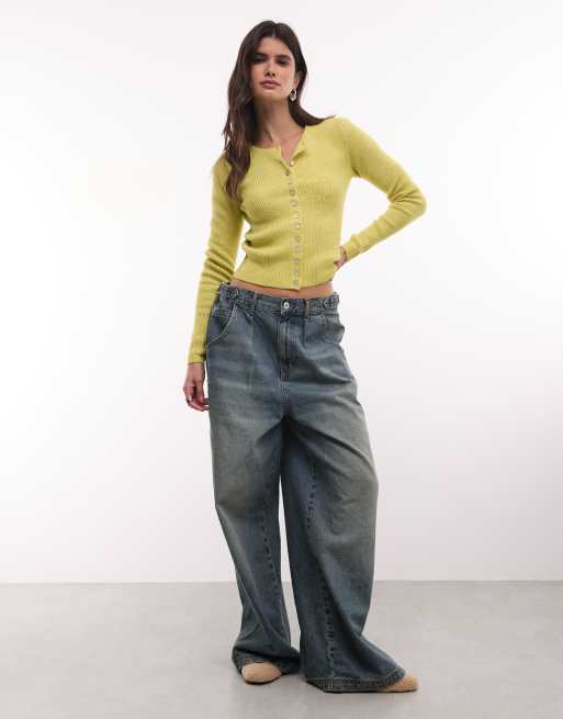 Monki strikket kompakt cardigan i chartreuse, 2 af 4