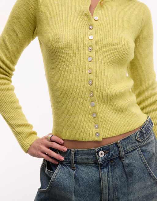 Monki strikket kompakt cardigan i chartreuse, 3 af 4