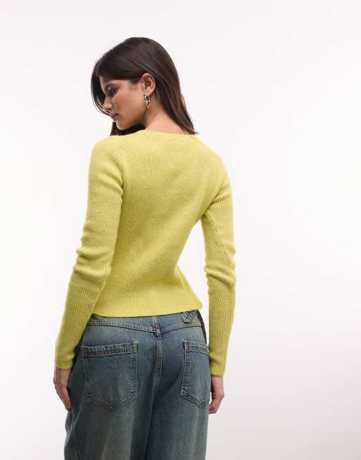 Monki strikket kompakt cardigan i chartreuse, 4 af 4