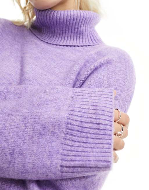 Monki - Strikket sweater med rullekrave i meleret lyslilla, 2 af 4