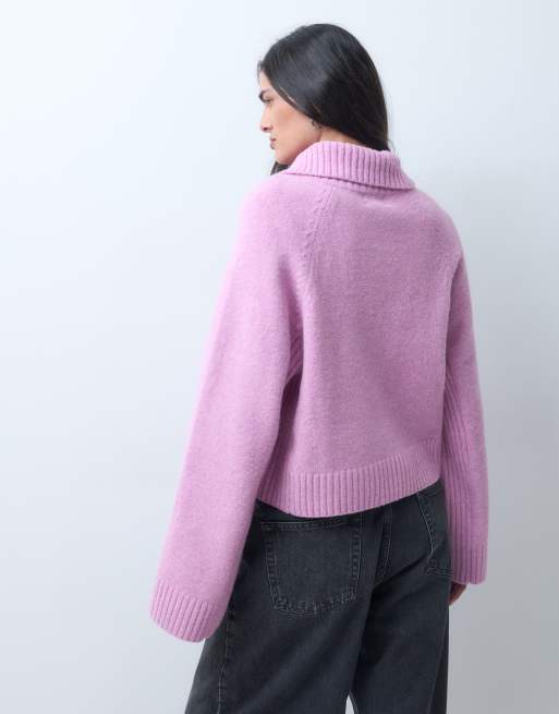 Monki striktrøje med halv lynlås i pink, 3 af 5