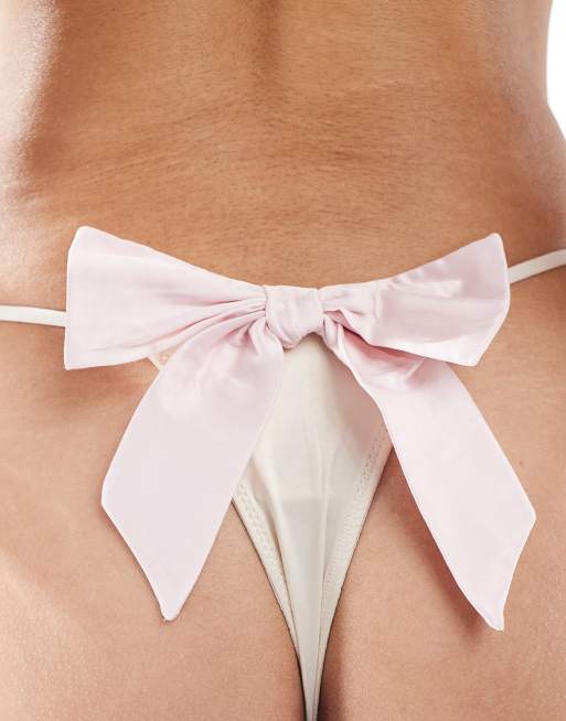 Monki - String avec nœud rose - Blanc cassé, 4 de 4