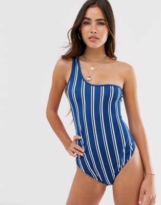 striped one shoulder swimsuit