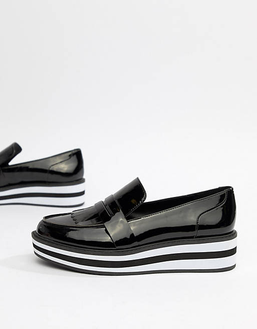 Monki stripe platform loafer in patent black