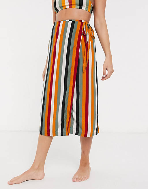 Monki stripe sarong skirt in multi