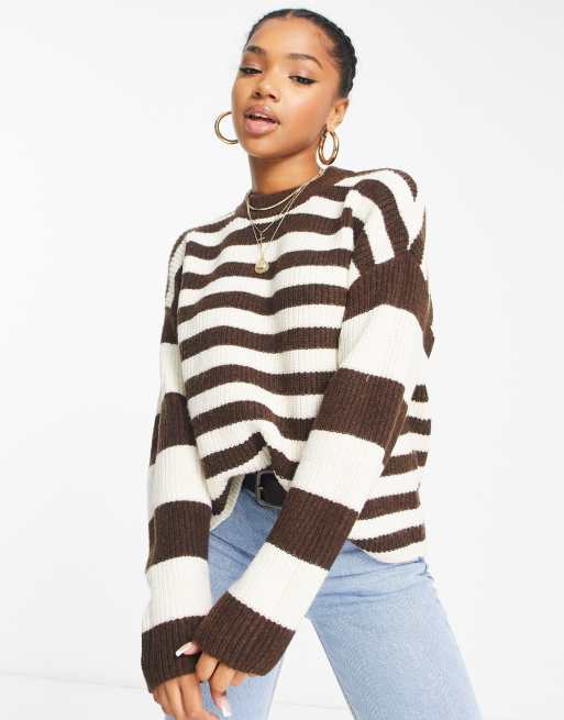 Monki striped long sleeve jumper in brown ASOS