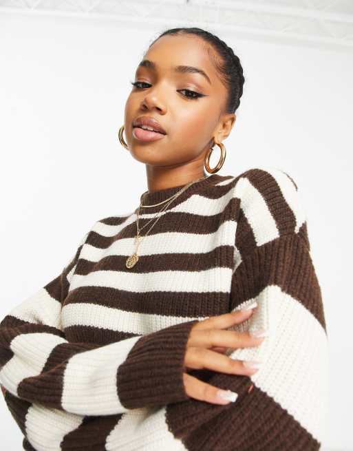 Monki striped long sleeve sweater in brown ASOS