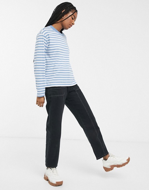 Monki striped long sleeve top in blue and white