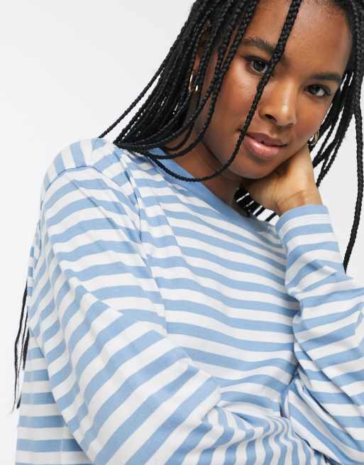 Monki striped long sleeve top in blue and white