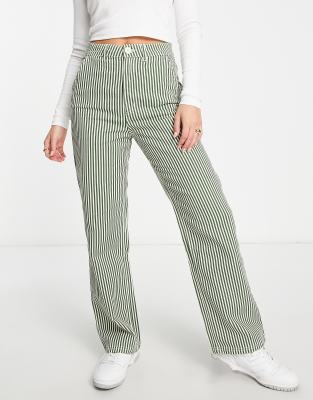 Green and white deals striped trousers