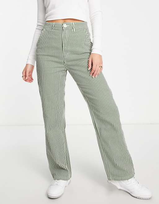 Monki striped wide leg trousers in green | ASOS