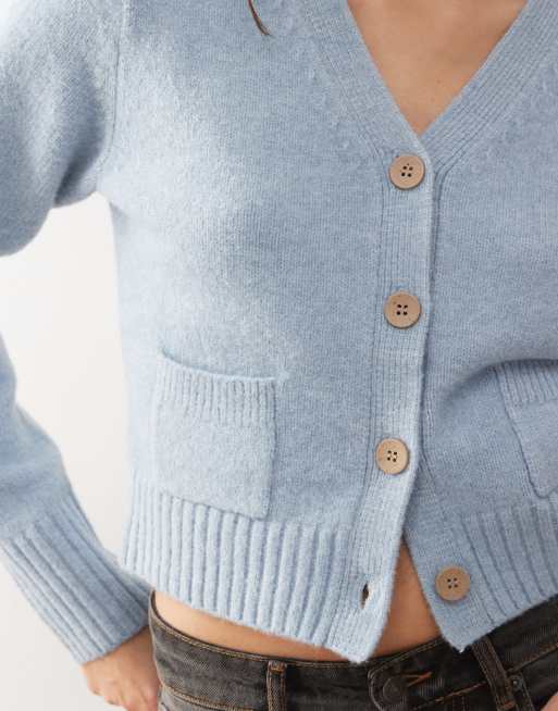 Monki - Støvet blå strikket kompakt cardigan med lommer, 2 af 4