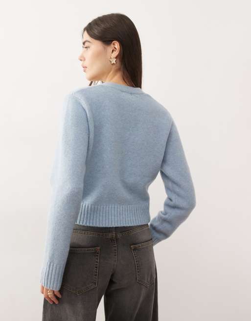 Monki - Støvet blå strikket kompakt cardigan med lommer, 4 af 4