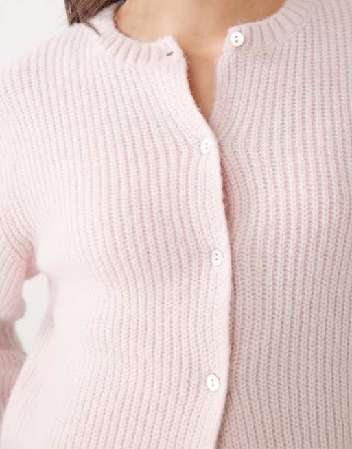 Monki - Støvet lyserød strikket cardigan med knapper, 3 af 4