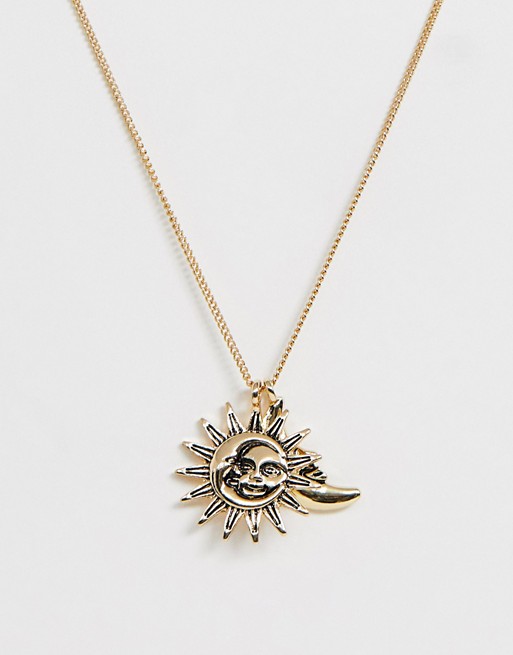 Monki sun and moon pendant necklace in gold