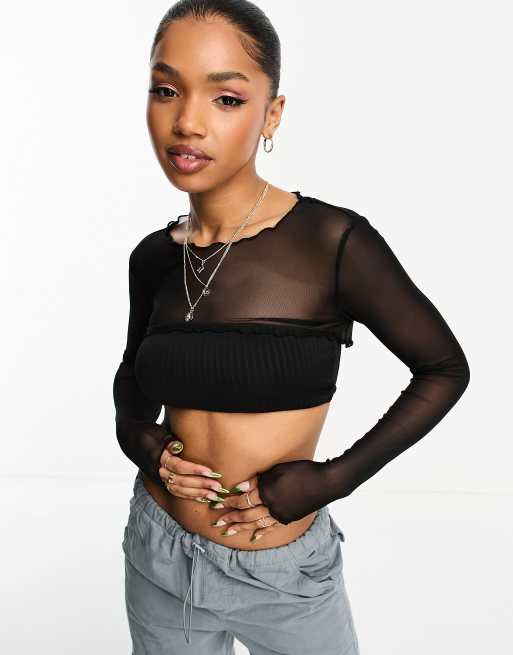 Monki - Super cropped bolero-top i sort mesh