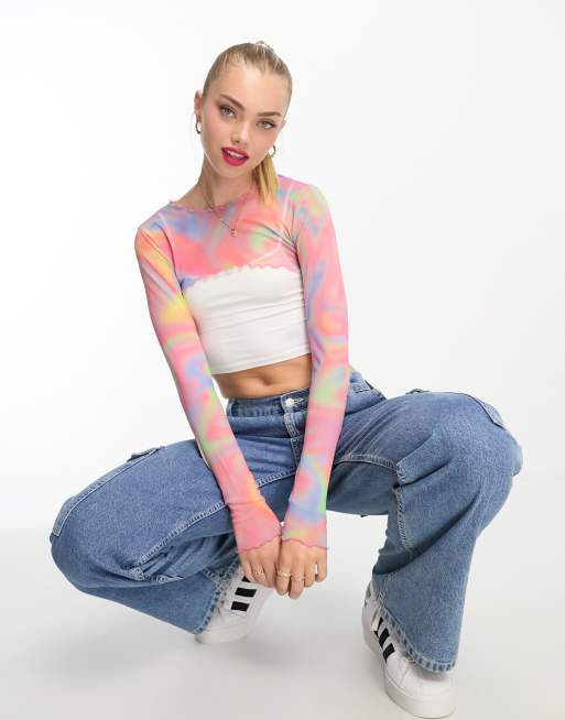 Monki - Super-cropped bolero-top med hvirvelprint i mesh