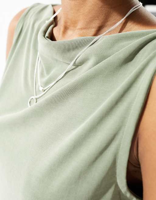 Monki super soft boatneck tank top in khaki | ASOS