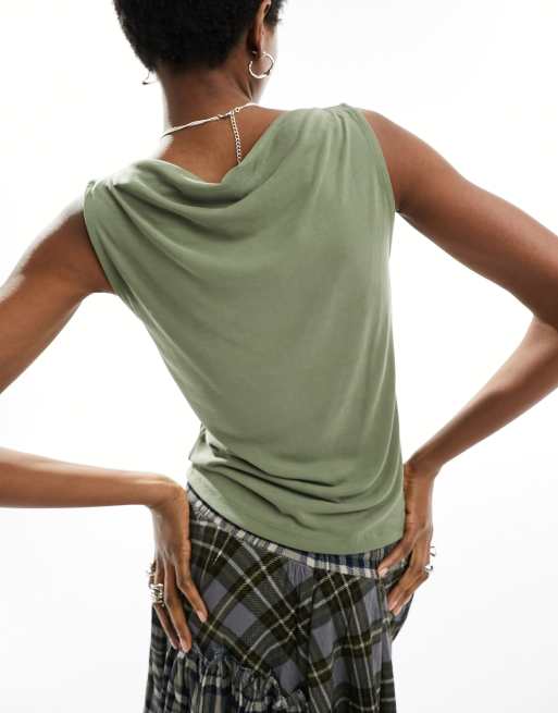 Monki super soft boatneck tank top in khaki | ASOS