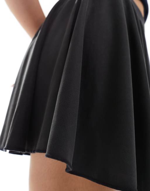 Monki super soft cupro mini a line skirt in black ASOS