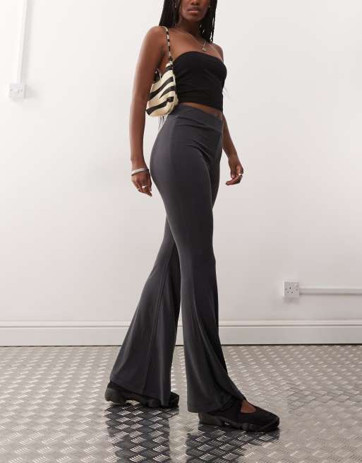 Monki super soft low waist flare jersey pants in gray