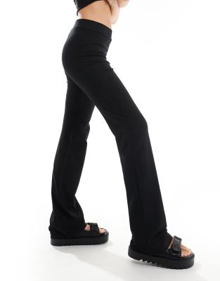 Monki Super Soft Low Waist Skinny Flare Jersey Pants In Black