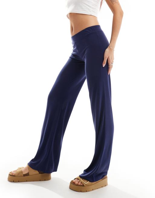 Monki super soft low waist straight leg baggy jersey pants in navy