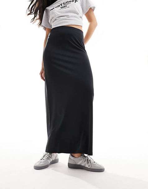 Monki super soft maxi skirt in black