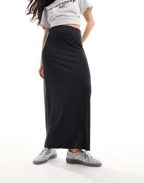 Monki super soft maxi skirt in black