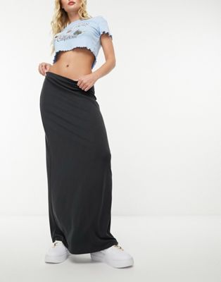 Monki super soft maxi skirt in charcoal grey