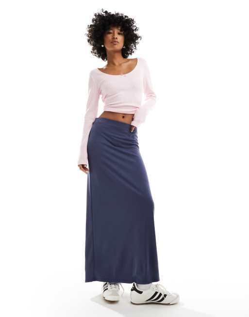 Monki Super Soft Maxi Skirt in Navy