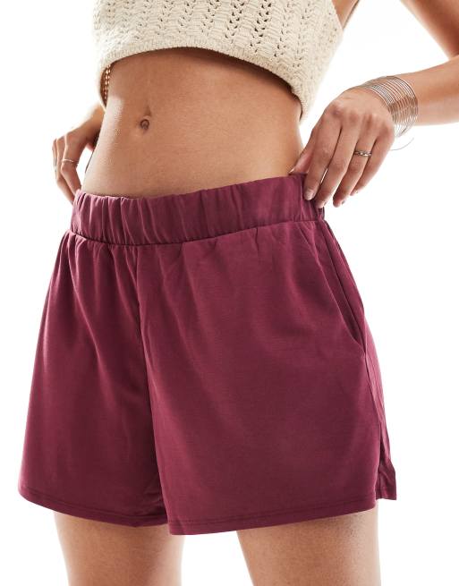 Monki super soft pull on shorts in dark red